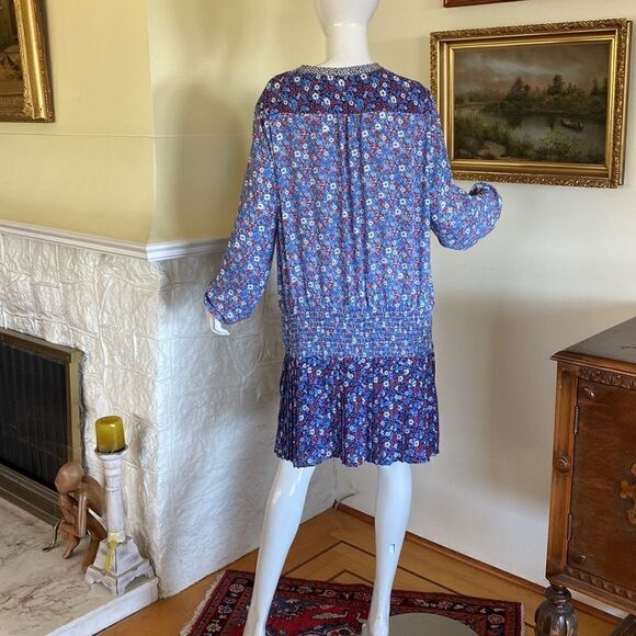 Gap Drop Waist Pleated Dress Blue Floral - Picture 5 of 10